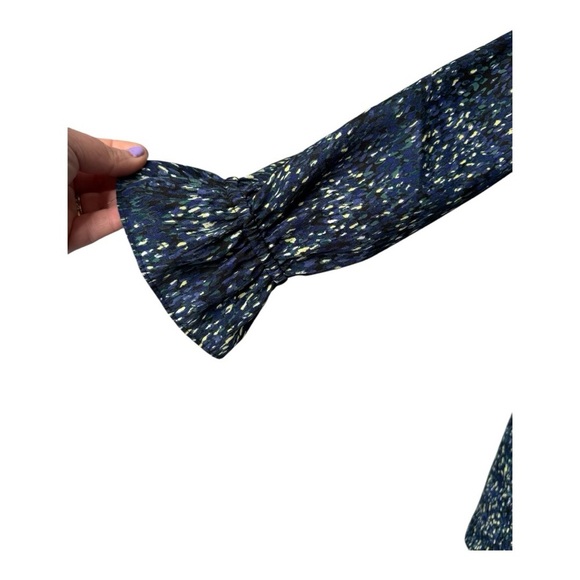 Cynthia Steffe Navy Tie Neck Babydoll Long Sleeve Patterned Mini Dress Size 6 - Picture 9 of 15